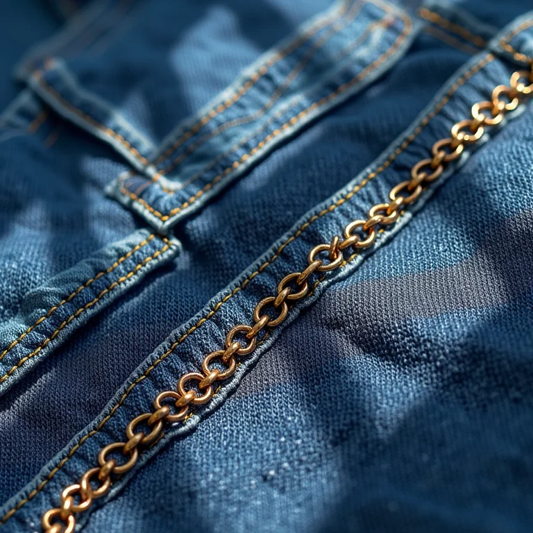 Textura e relevo criados com ponto corrente em jeans.