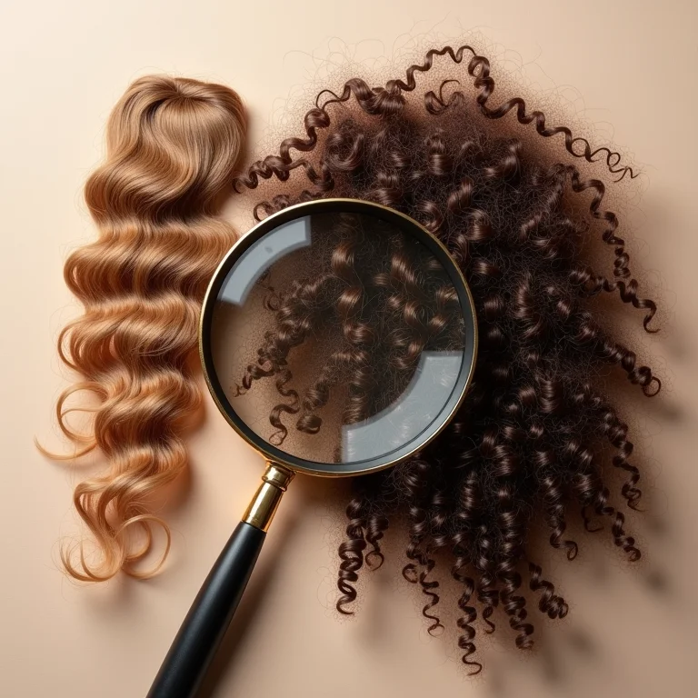 Tipos de cabelo analisados sob lente de aumento