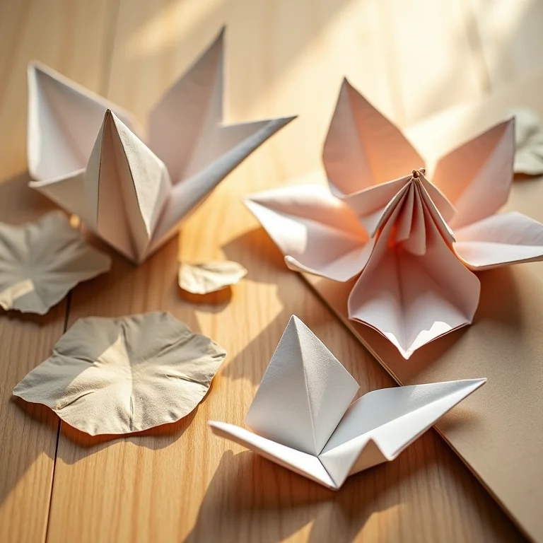 Tipos de papel para origami: washi, chiyogami e kraft.