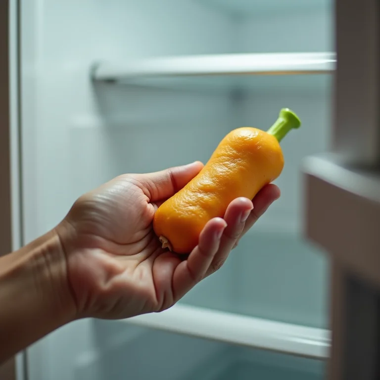 Uma mão descartando um produto vencido da geladeira.