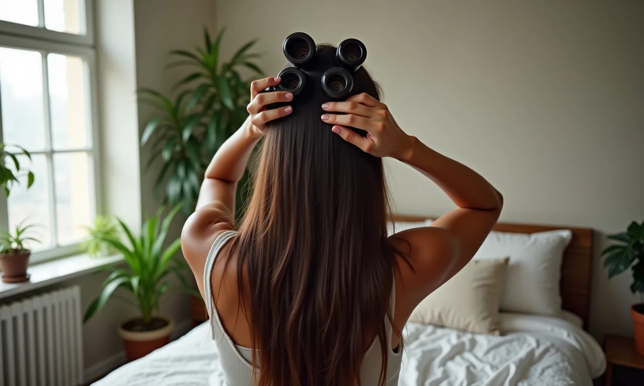 Usando bobes na raiz do cabelo para dar volume.