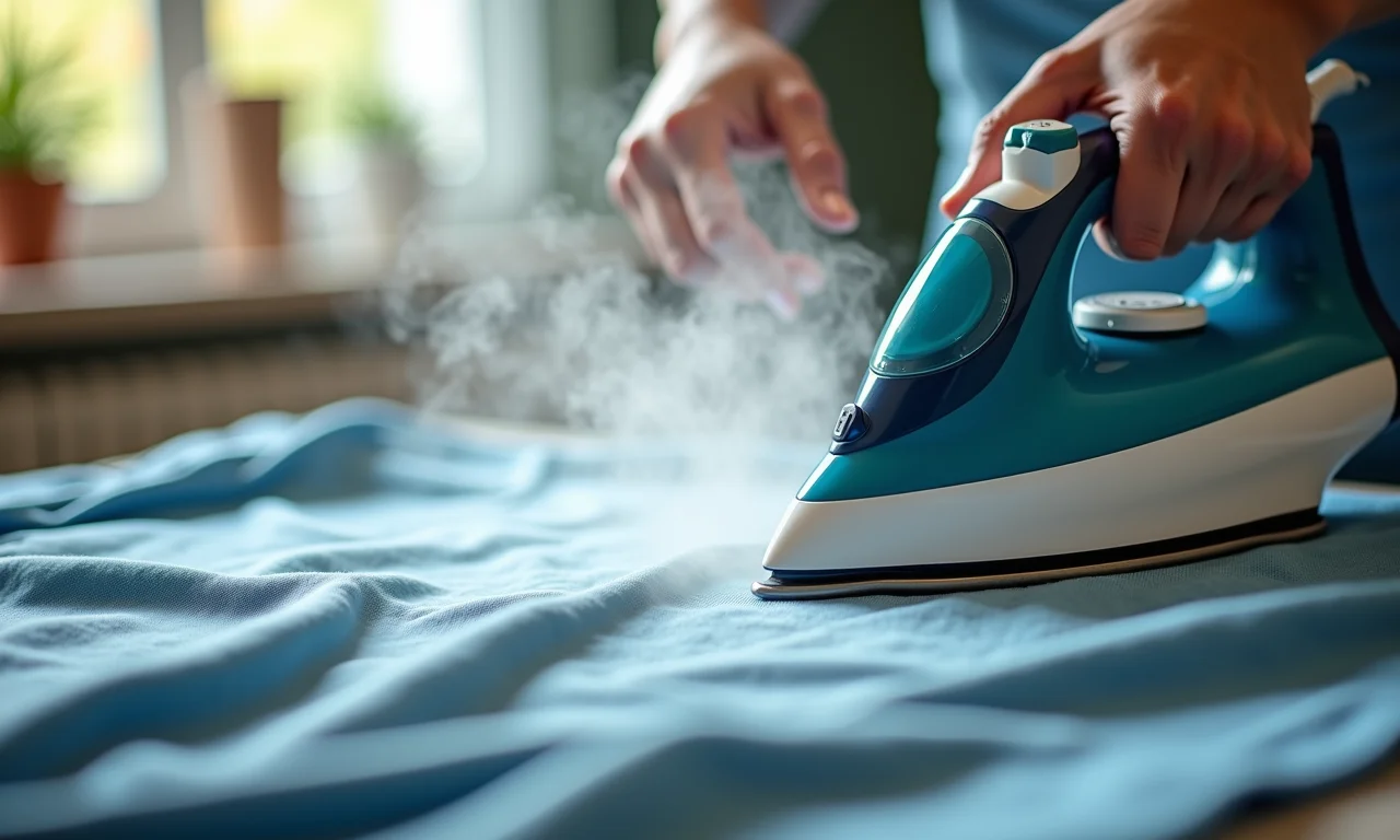 Vapor do ferro facilitando a remoção de amassados.