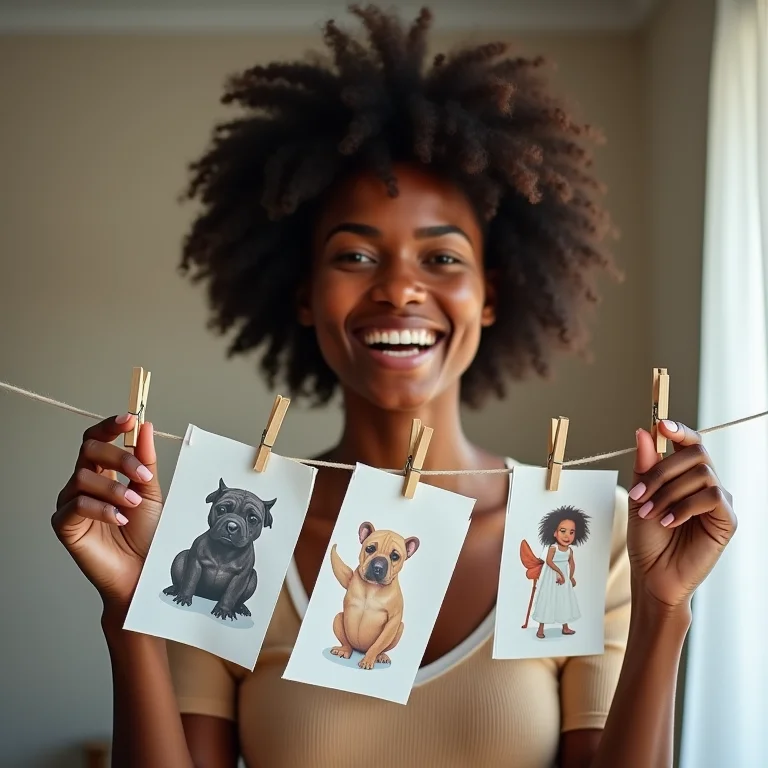 Varal de fotos e ilustrações como decoração