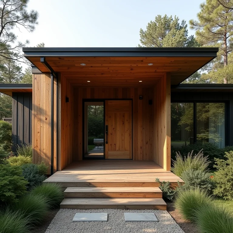 Varanda de madeira com estilo destoante da casa