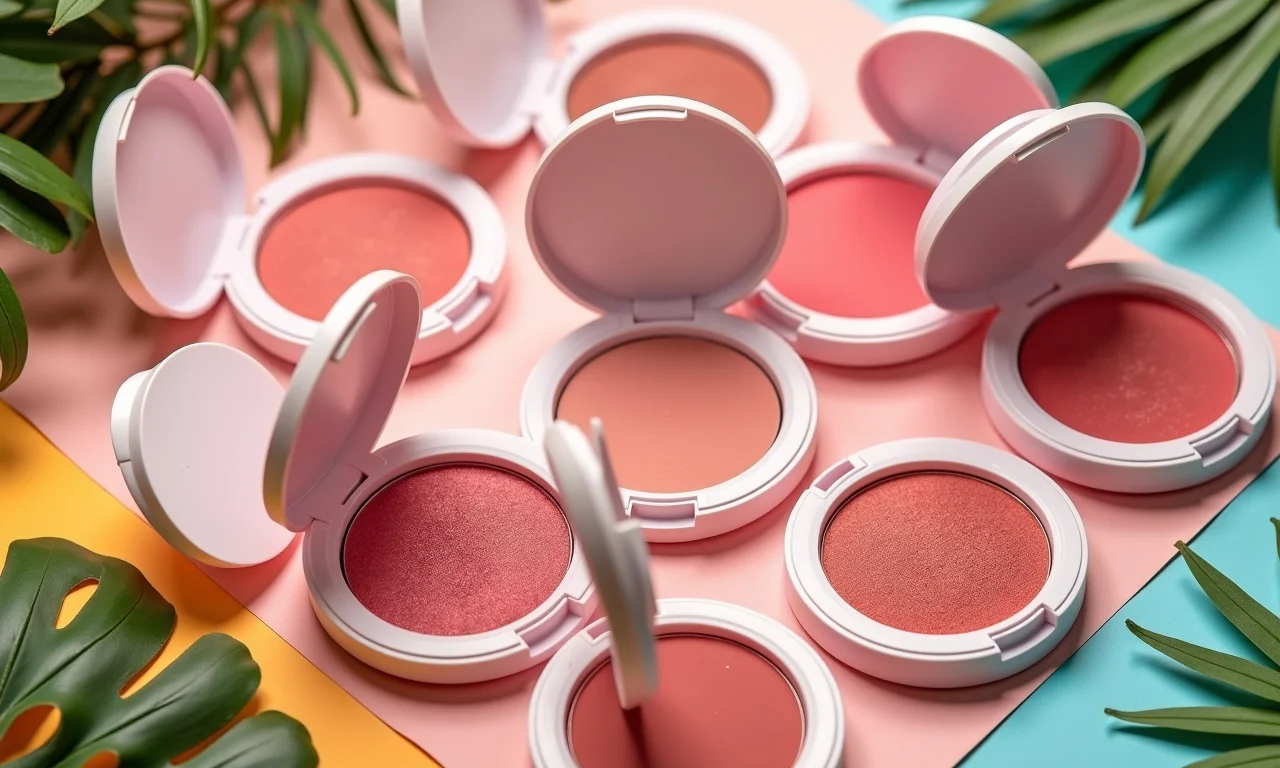 Variedade de blushes em diferentes cores e acabamentos.