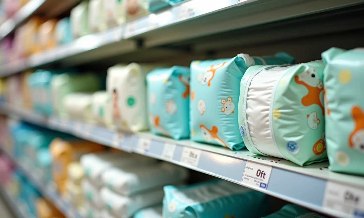 Variedade de fraldas para bebê.