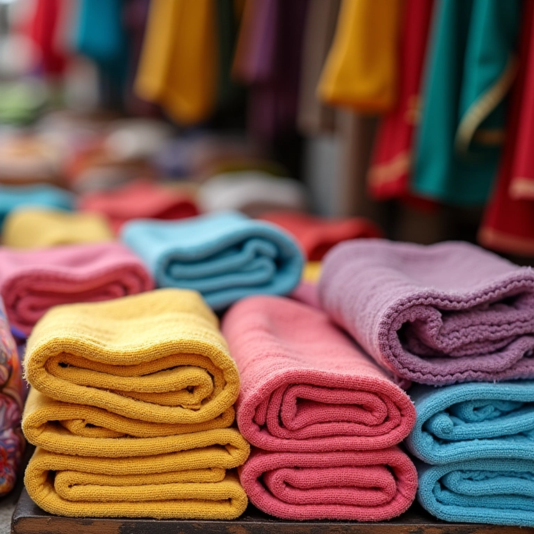 Variedade de panos de prato baratos expostos em mercado brasileiro.