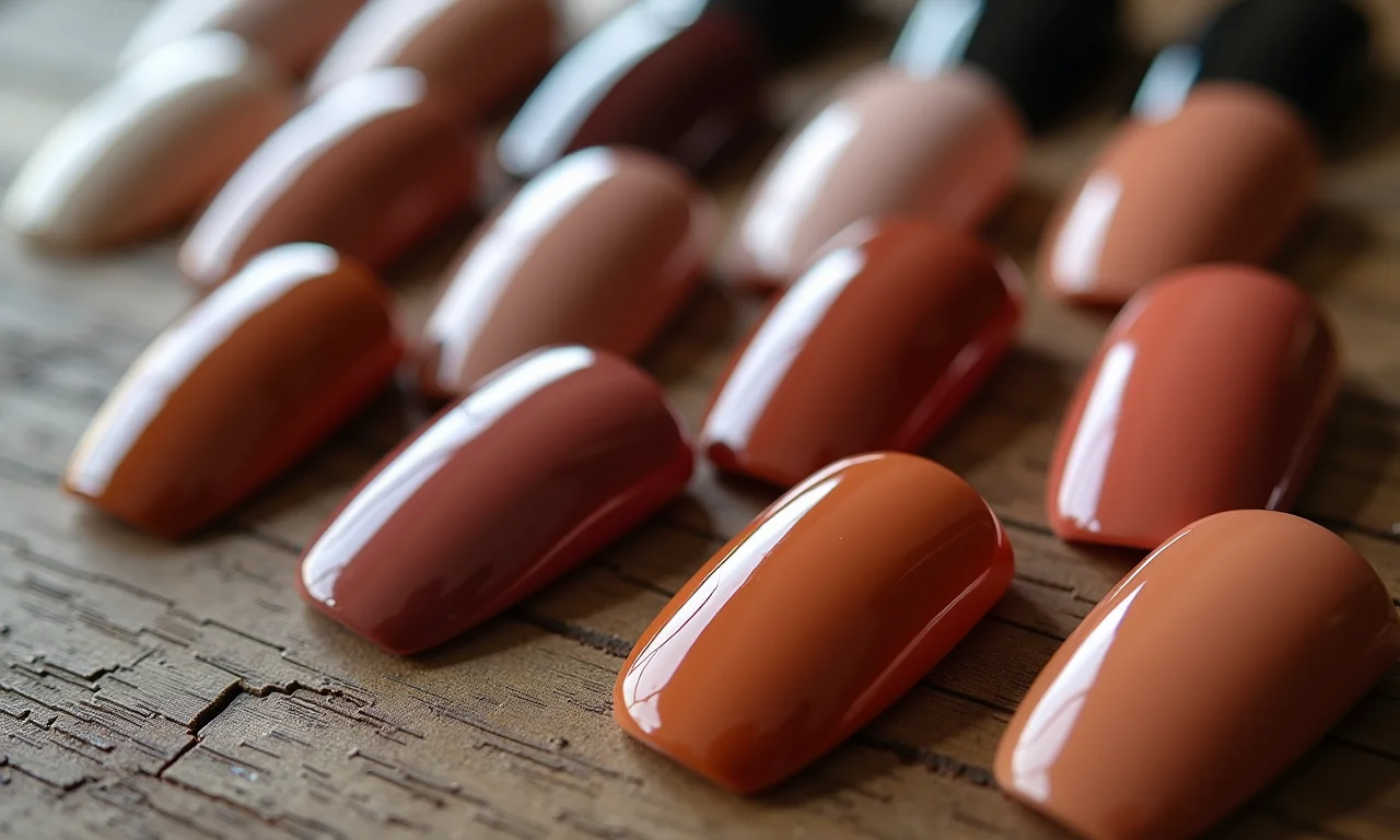 Variedade de tons de esmalte marrom.