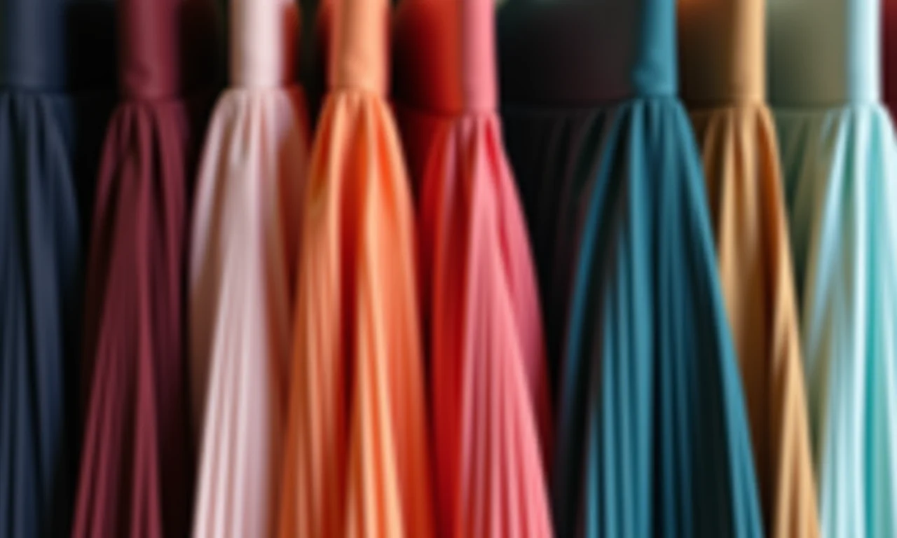 Vários modelos de saias midi plissadas penduradas em um closet.