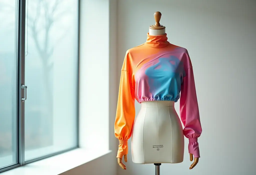 A moda do futuro? Como a impressão 3D está revolucionando os looks Vestido futurista impresso em 3D exibido em um manequim.