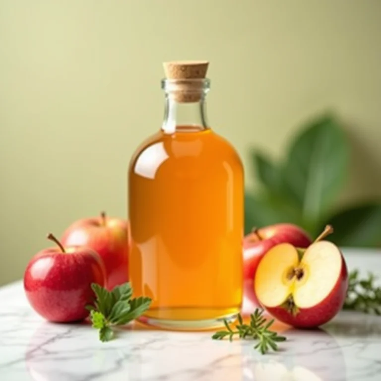 Vinagre de maçã e ingredientes naturais em close-up