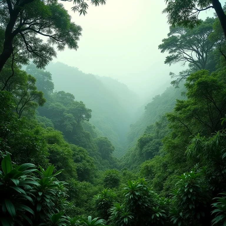 Vista aérea da floresta amazônica com névoa matinal