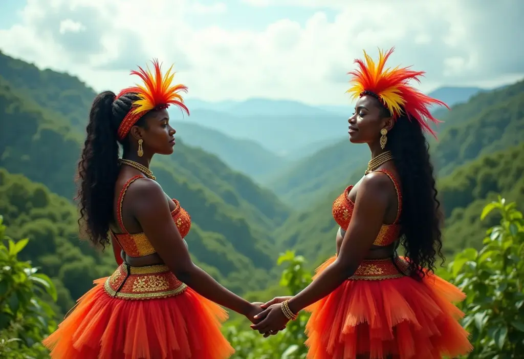 Trinidad e Tobago: Guia de viagem para o carnaval e a natureza Vista panorâmica de Trinidad e Tobago com carnaval vibrante e natureza exuberante.