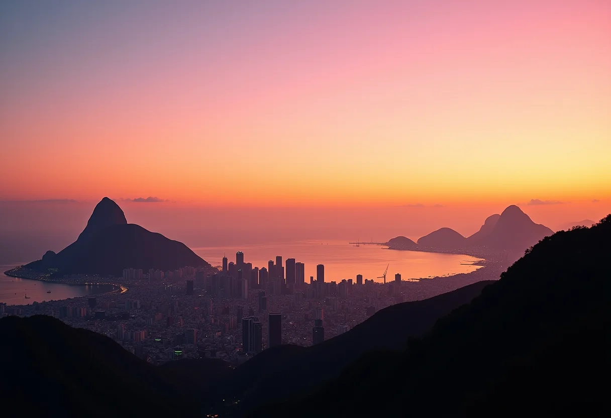 Vista panorâmica do Rio de Janeiro ao pôr do sol
