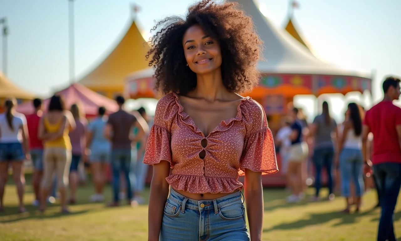 Visual hippie chic com jeans flare e blusa boho.