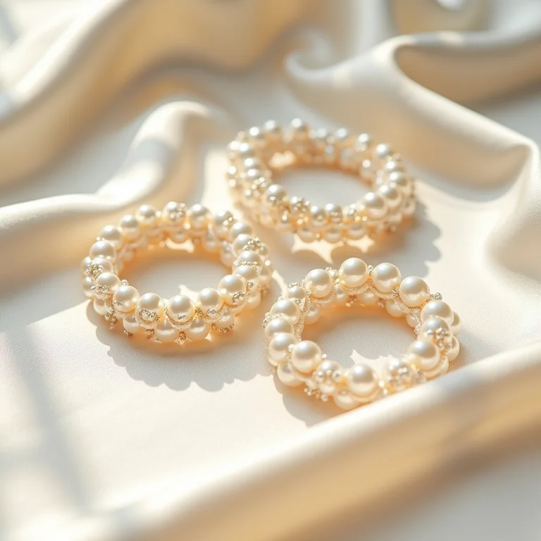 Acessórios de cabelo com pérolas sobre seda