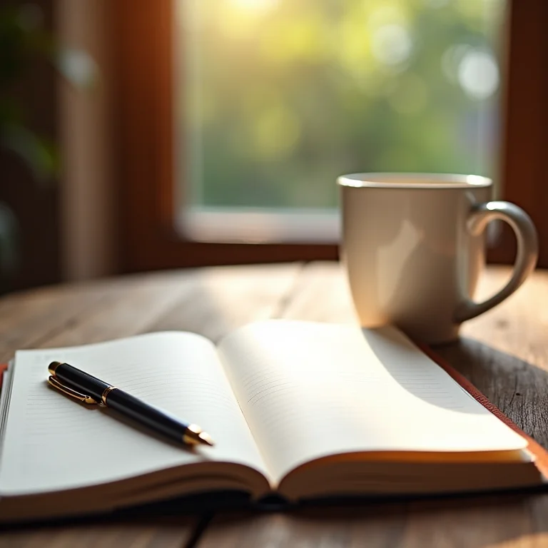 Agenda aberta com caneta e caneca, simbolizando horários flexíveis