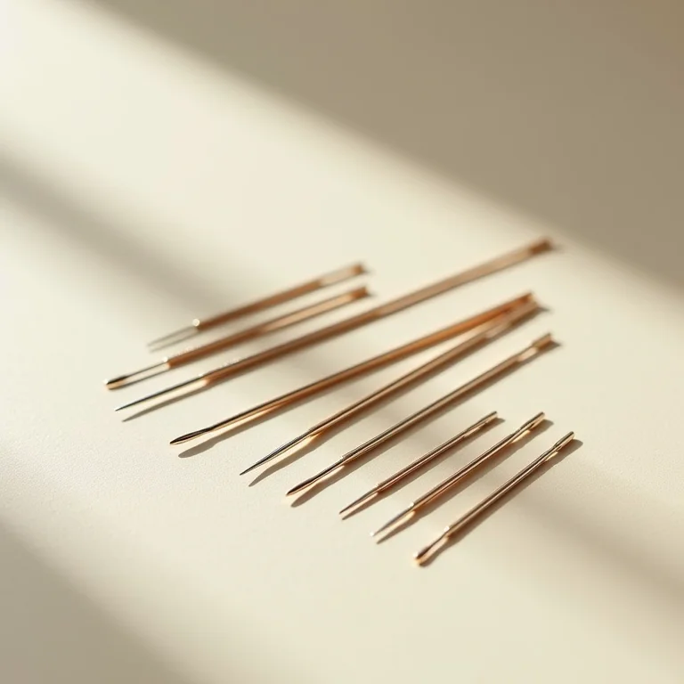 Agulhas de ponto russo Clover dispostas em fundo neutro