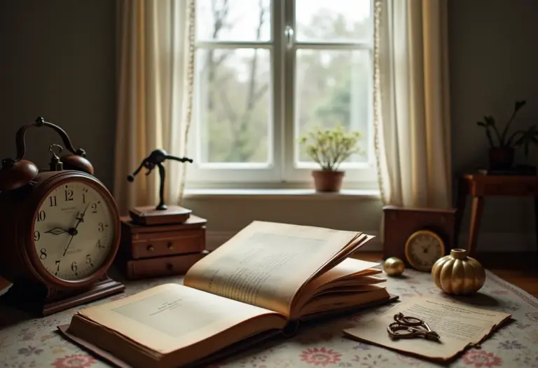 Álbum de família antigo cercado por objetos de valor, representando as gerações