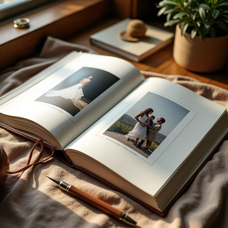 Álbum de fotos exclusivo decorado com tecido adesivado.