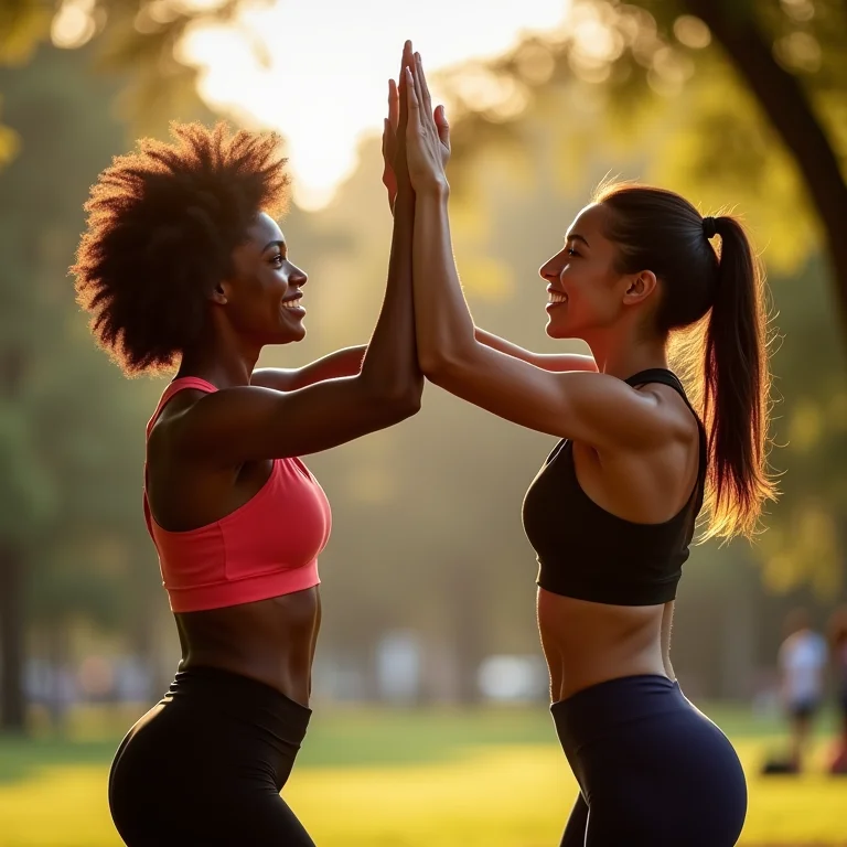 Amigas celebrando treino juntas