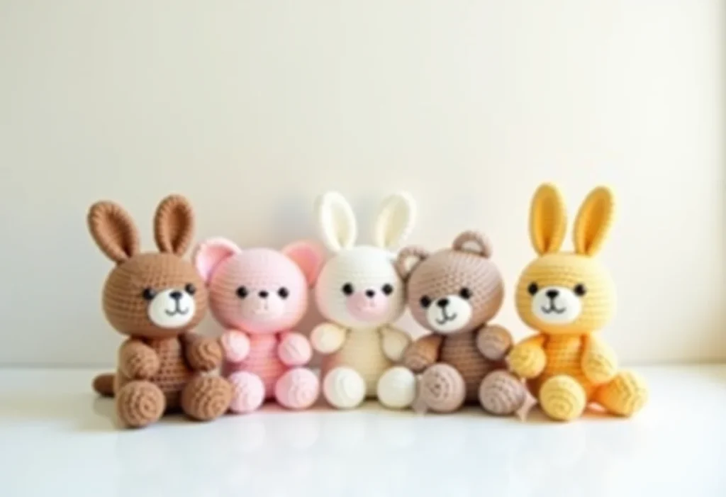 Amigurumis coloridos em um fundo branco