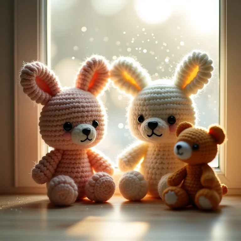 Amigurumis com poeira suspensa no ar