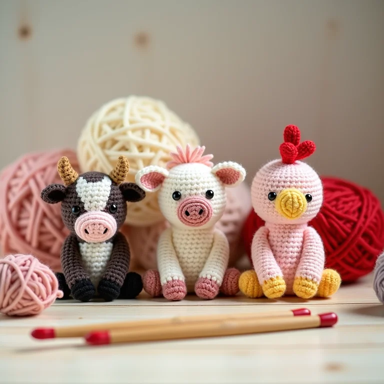 Amigurumis de animais da fazenda em crochê