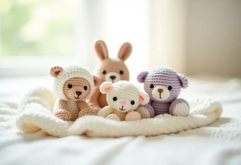 Amigurumis delicados em tons pastel para lembrancinha de maternidade