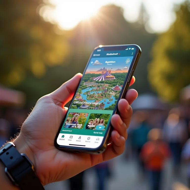 Aplicativo de parque de diversões em um smartphone.