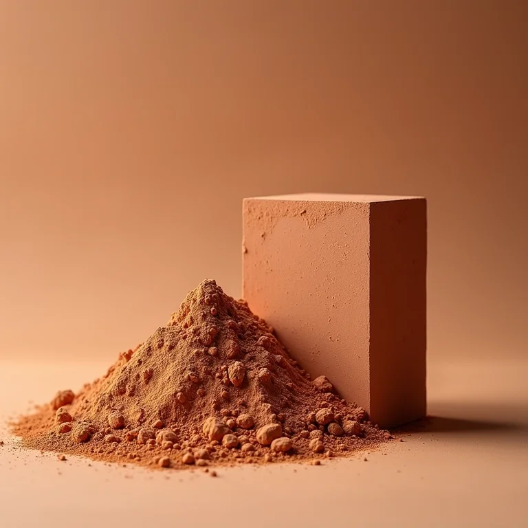 Argila em pó e tijolo de argila.