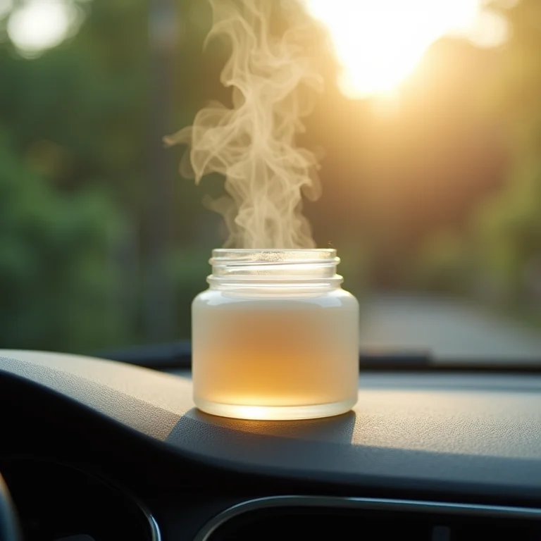 Aromatizador de carro em gel em cima do painel de um carro iluminado pelo sol