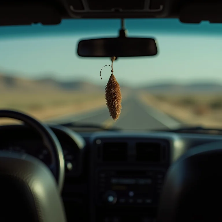 Aromatizador de carro pendurado no retrovisor de um carro com bancos de couro