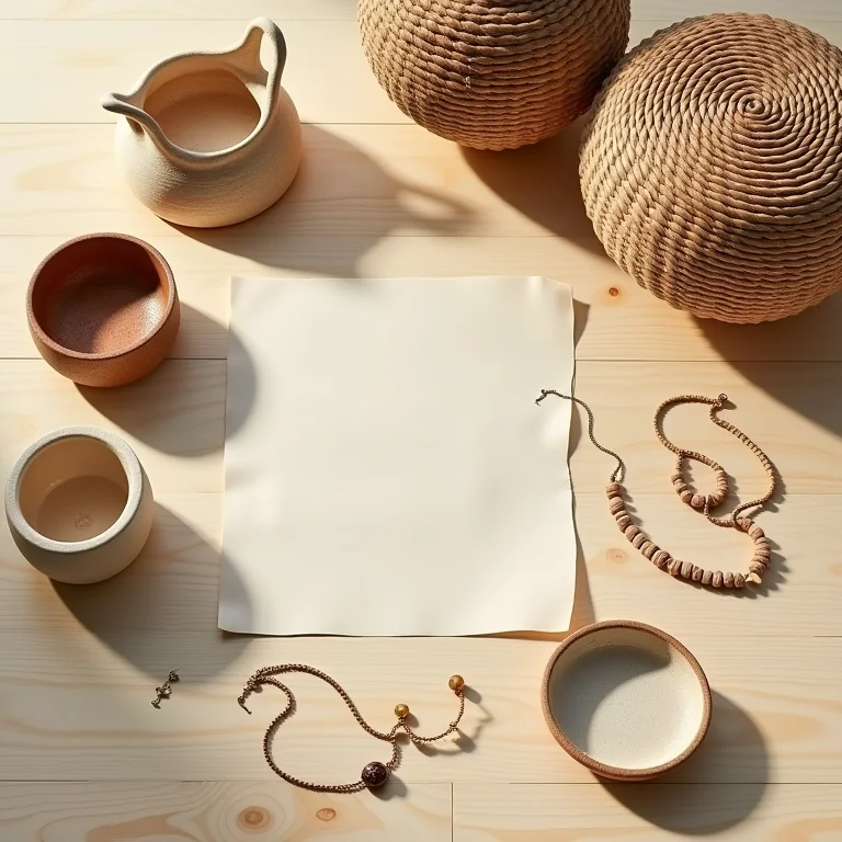 Arranjo de objetos artesanais em estilo flat lay