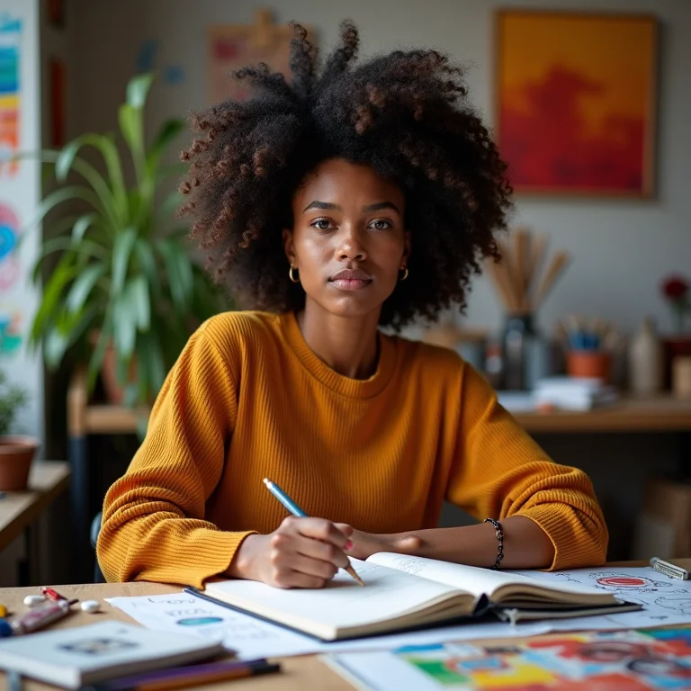 Artesã criando em seu ateliê