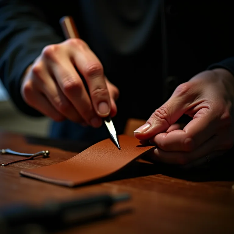 Artesã trabalhando com couro de alta qualidade