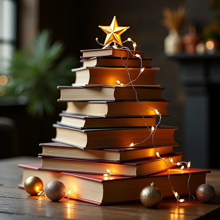 Árvore de Natal feita de livros para amantes da leitura