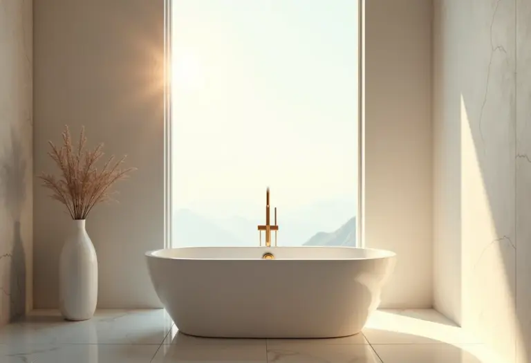 Banheiro pequeno e elegante com banheira