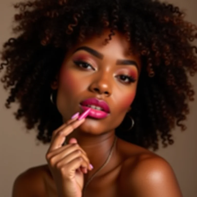 Batom rosa romântico em maquiagem