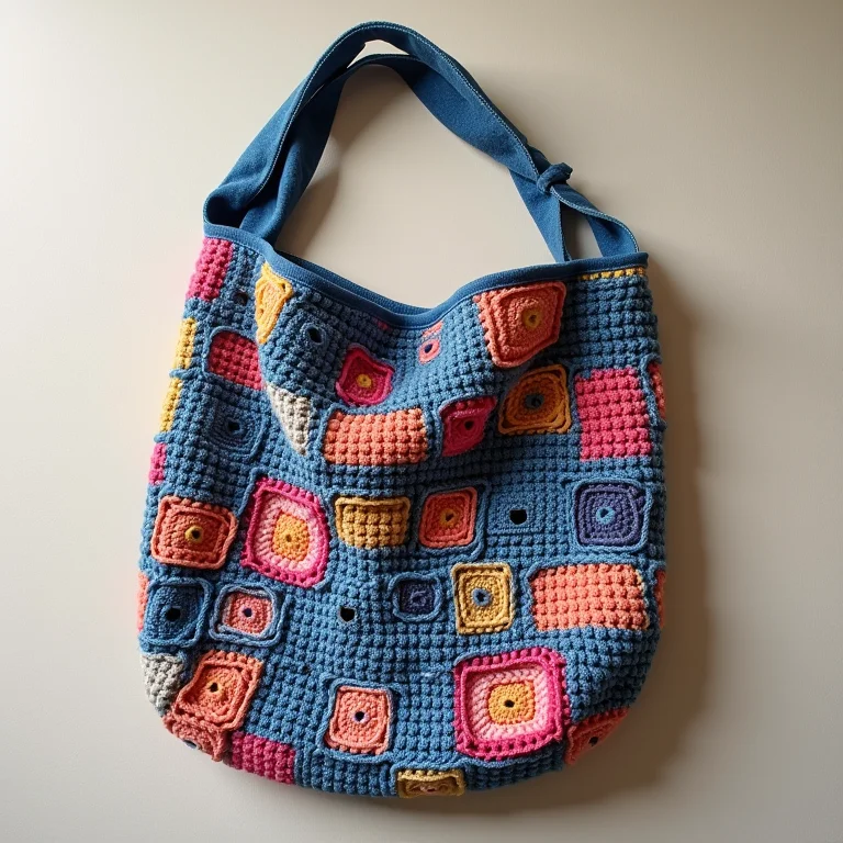 Bolsa de crochê feita com materiais reciclados