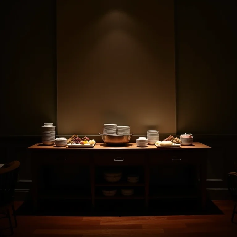 Buffet com iluminação inadequada em sala de jantar
