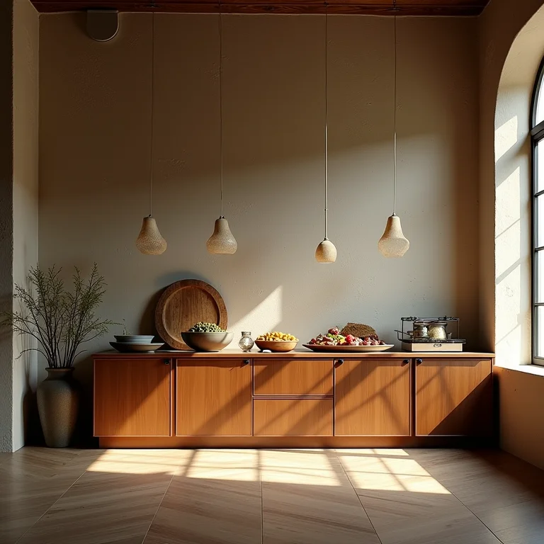 Buffet moderno destoando de sala de jantar rústica