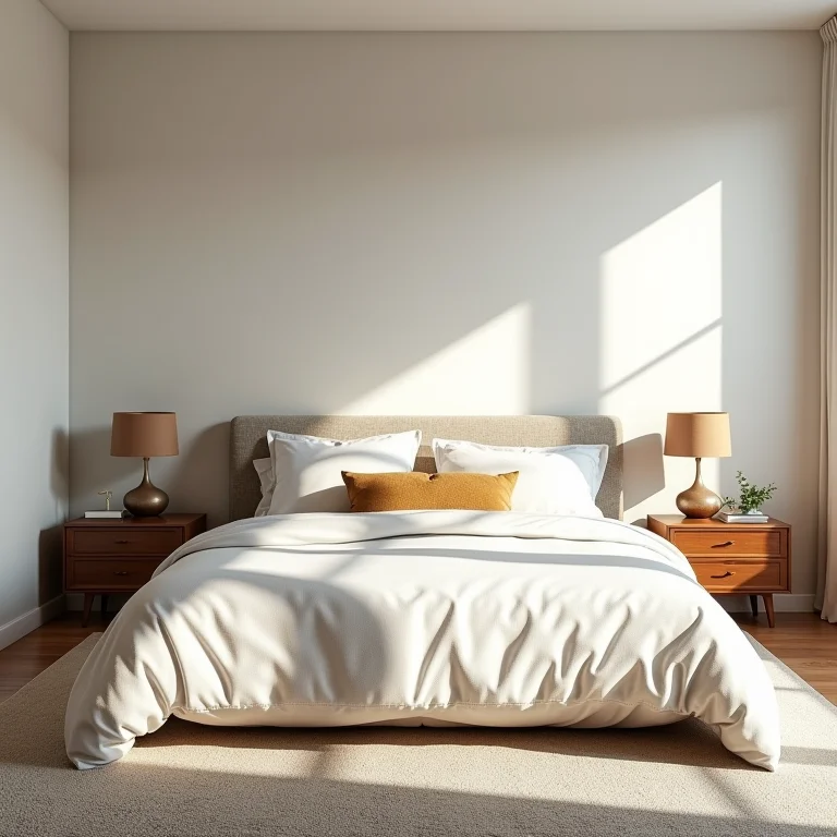 Cabeceira estofada em quarto com decoração moderna