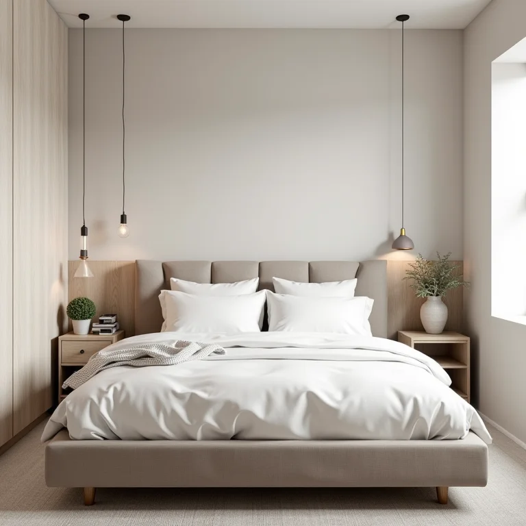 Cabeceira estofada em quarto pequeno