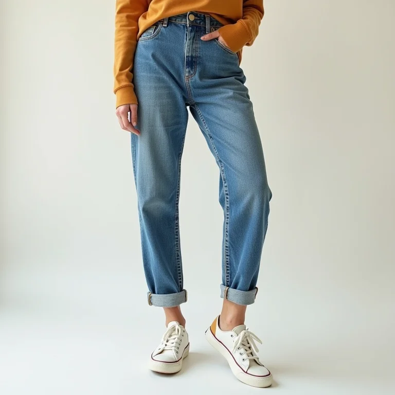 Calça mom jeans com a barra dobrada