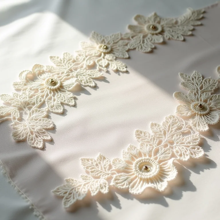 Caminho de mesa com renda e aplicações delicadas