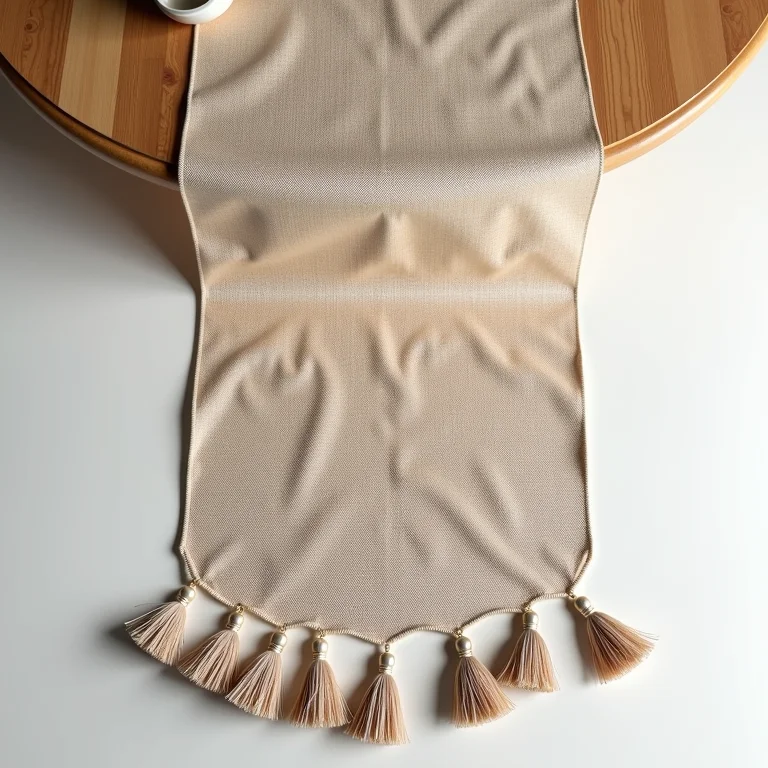 Caminho de mesa com tecido estampado e borlas