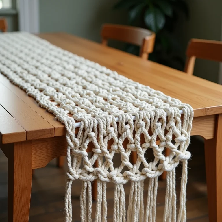 Caminho de mesa de macramê artesanal