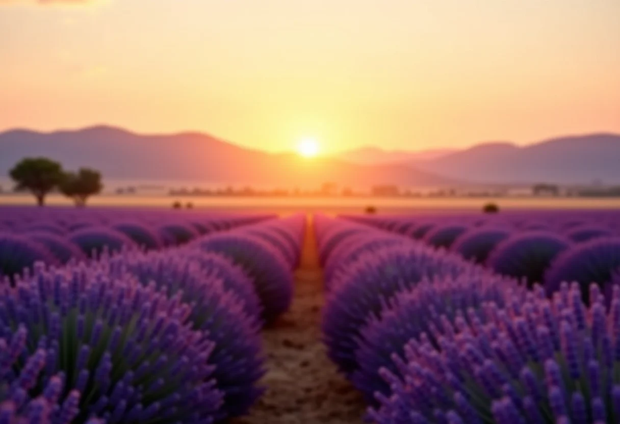 Campos de lavanda na Provence ao entardecer