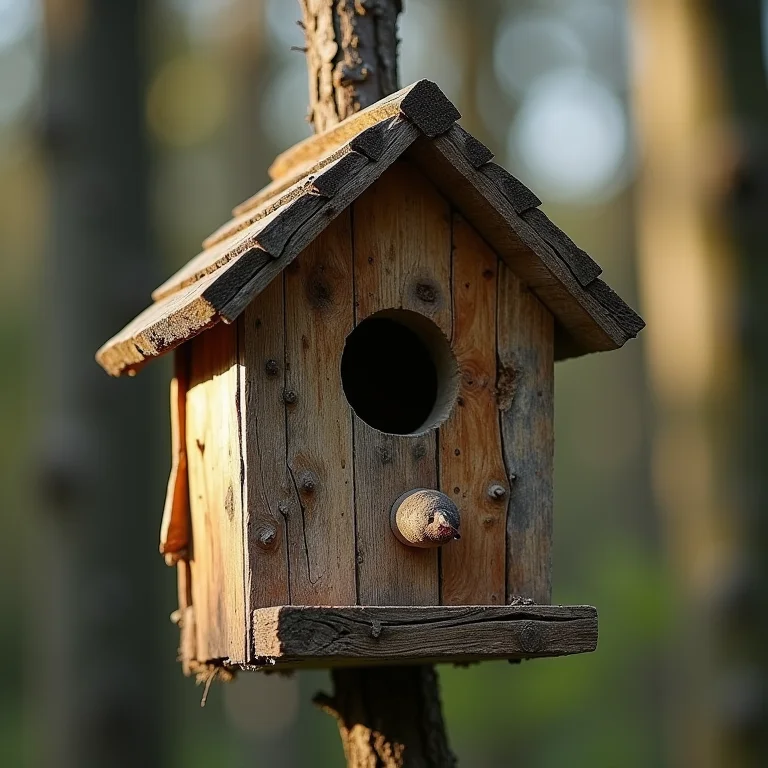 Casa de passarinho feita com material inadequado e deteriorado.